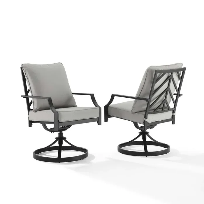 Crosley Furniture – Otto 2Pc Swivel Outdoor Dining Chair Set Gray/Matte Black – 2 Swivel Chairs – CO6290MB-GY