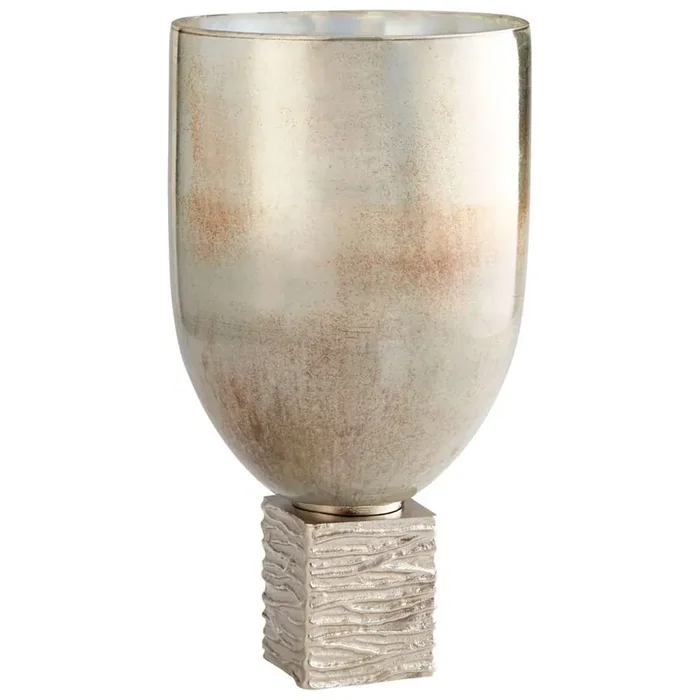 Cyan Design – Tassilo Vase in Nickel and Ocean Glass – Large – 09771