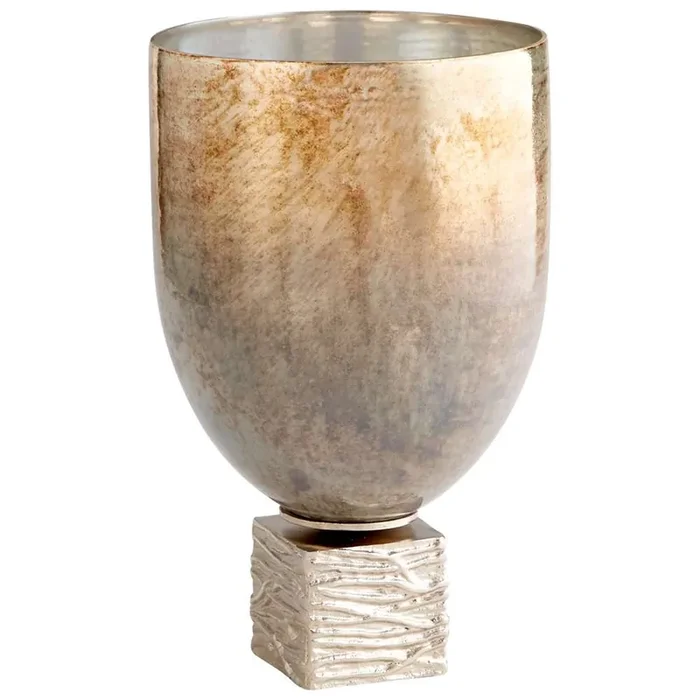 Cyan Design – Tassilo Vase in Nickel and Ocean Glass – Small – 09770
