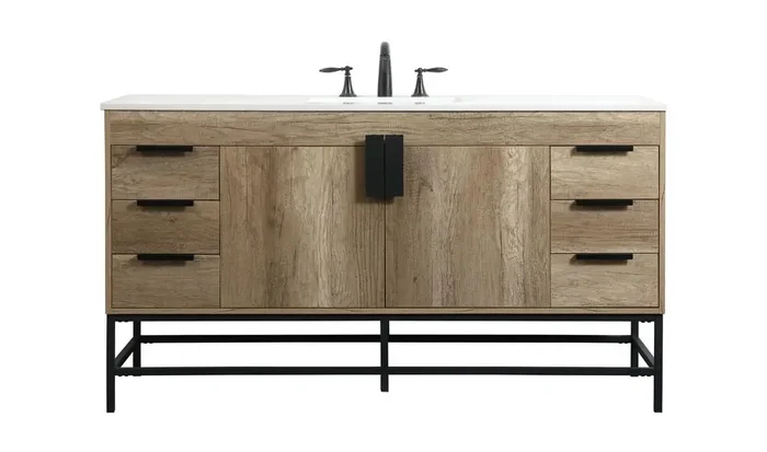 Elegant Furniture & Lighting – Eugene 60 inch Single bathroom vanity in natural oak – VF48860NT