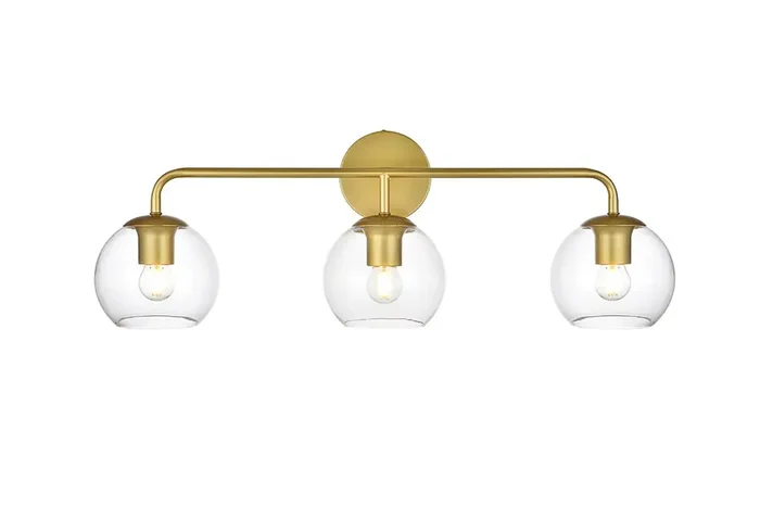 Elegant Furniture & Lighting – Genesis 3 light Brass and Clear Bath Sconce – LD7321W28BRA