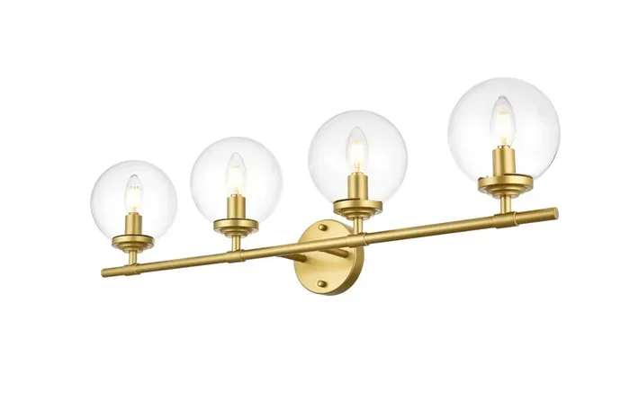 Elegant Furniture & Lighting – Ingrid 4 light Brass and Clear Bath Sconce – LD7302W33BRA