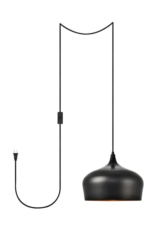 Elegant Furniture & Lighting – Nora 1 Light Black plug-in pendant – LDPG2003