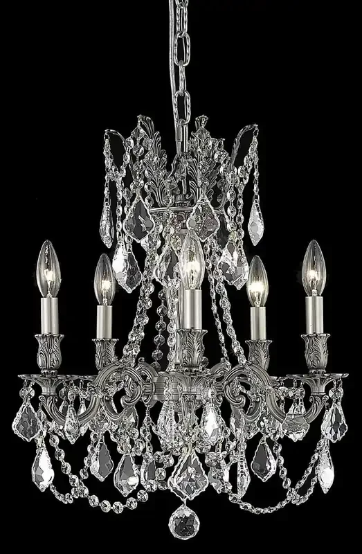 Elegant Furniture & Lighting – Rosalia 5 light Pewter Pendant Clear Royal Cut Crystal – 9205D18PW/RC