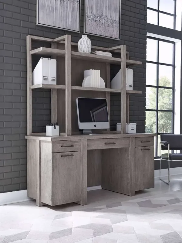 Emery Park – Platinum Credenza and Hutch in Gray Linen Finish