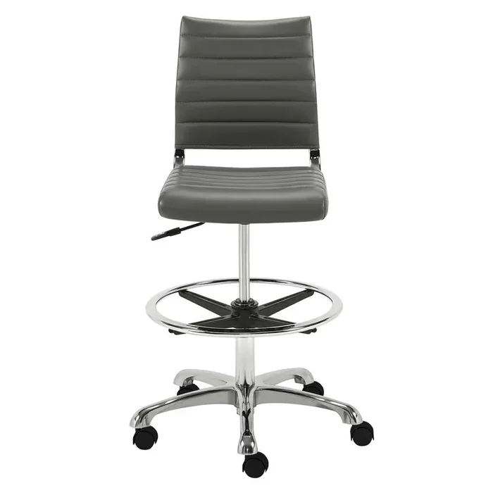 Euro Style – Axel Adjustable Height Drafting Stool in Gray with Aluminum Base – 10602-GRY