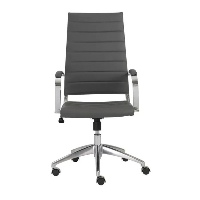 Euro Style – Axel Faux Leather High Back Office Chair, Gray/Aluminum Base – 10604GRY-KD