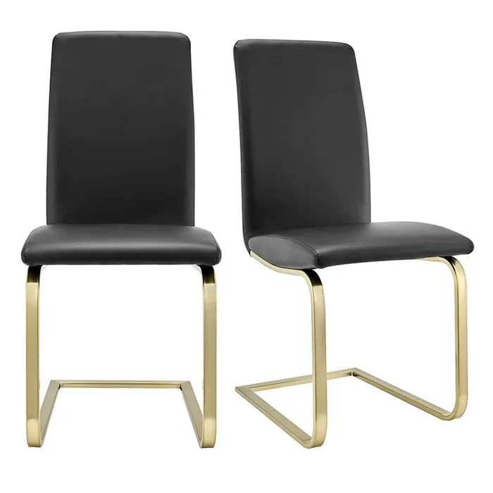 Euro Style – Cinzia Dining Chairs, Black/Matte Brushed Gold Legs – Set of 2 – 05090BLKMBG