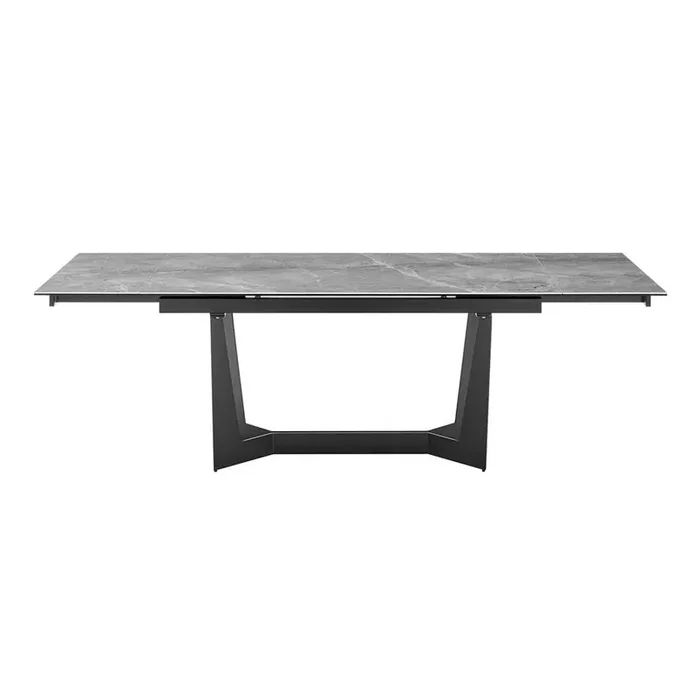 Euro Style – Mateo 95in Extension Table in Venice Gray Ceramic Glass Top and Matte Black Steel Base – 38895GRY-KIT