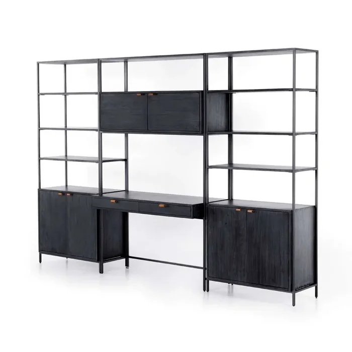 Four Hands – Trey Modular Wall Desk With 2 Bookcases – Black Wash Poplar – 228708-001