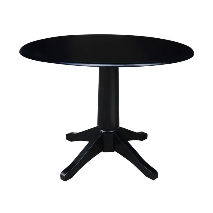 International Concepts – 42in Round Dual Drop Leaf Ped Table – 30.3inH in Black Finish – K46-42DPT-27B