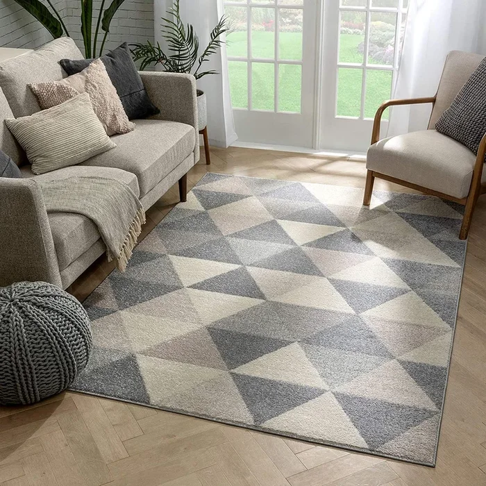 Isometry Modern Grey Geometric Triangle Pattern Soft Area Rug